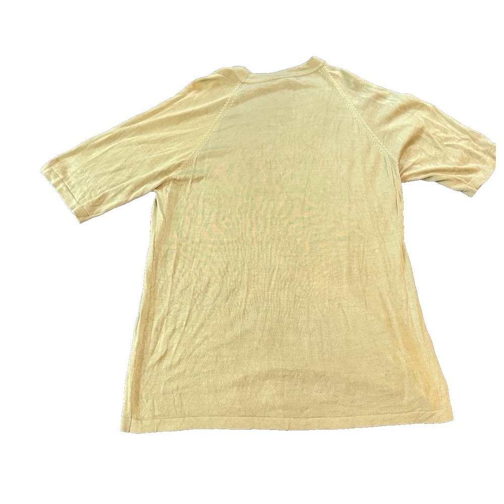 Vintage Kevoman 100% Silk Beige Yellow Mens Shirt XL Quiet Luxury Preppy Office - Picture 2 of 5